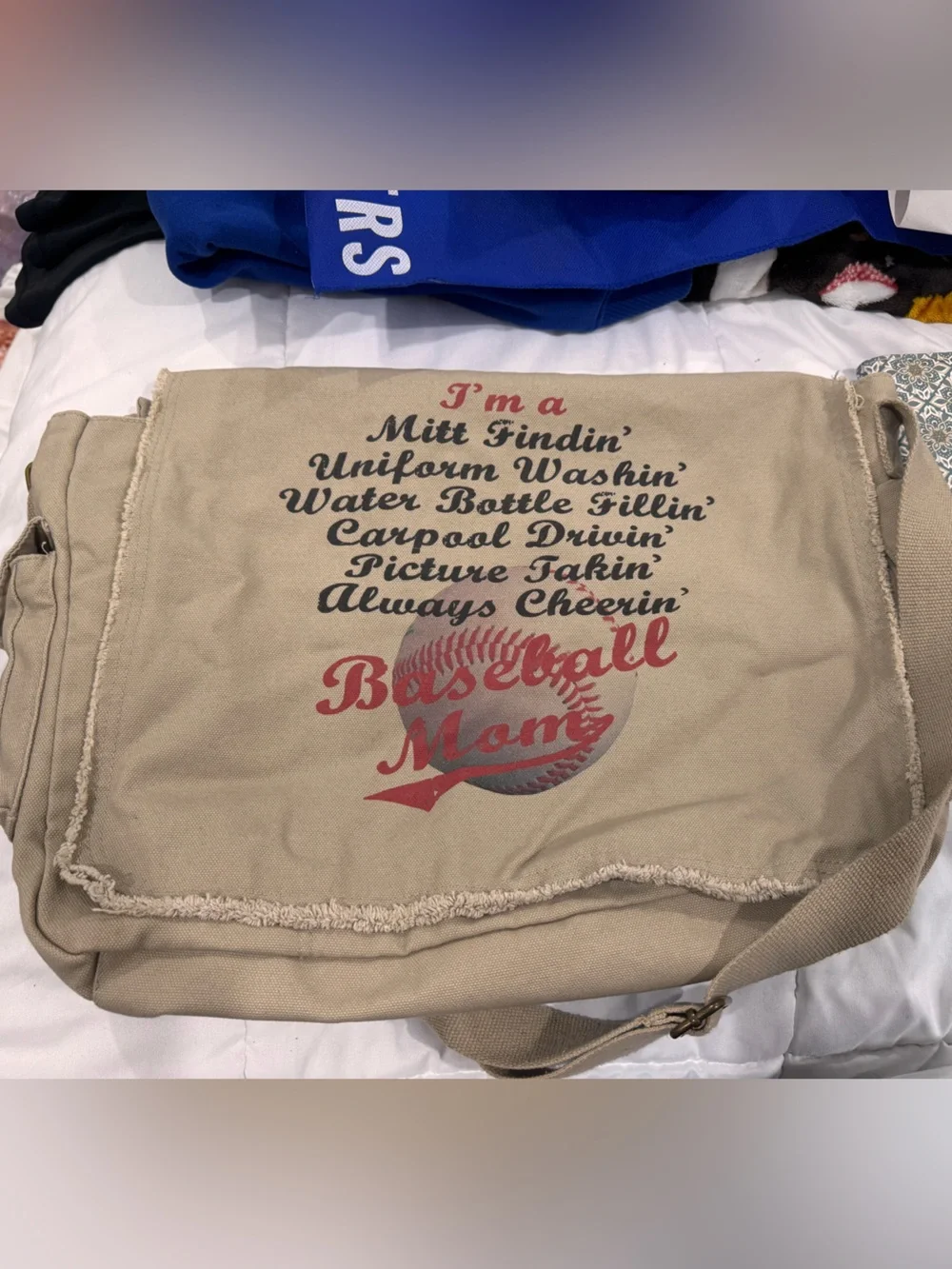 Canvas Baseball Mom Messenger Bag